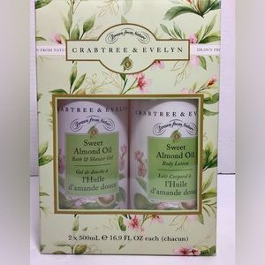 Crabtree & Evelyn Sweet Almond Oil Body Lotion & Bath/Shower Gel SET 16.9 oz ea